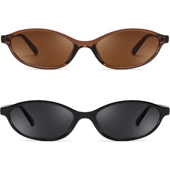 Women's Oval Cat Eye Black Brown Lightweight Trendy Sunnies Shades - Picture 1 of 6